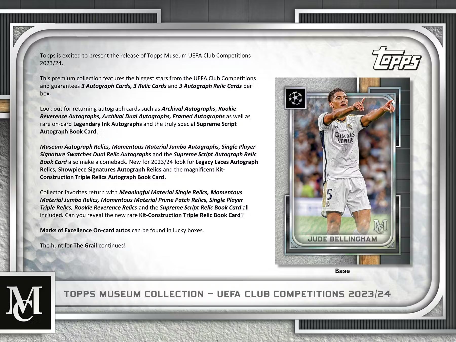 2023-24 Topps UEFA Club Competitions Museum Collection Soccer Hat Trick Hobby Trading Cards LV