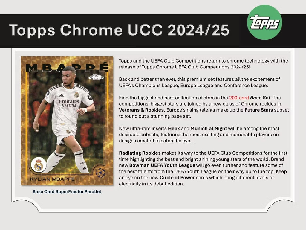 2024-25 Topps Chrome UEFA Club Competitions Soccer Hobby Trading Cards LV