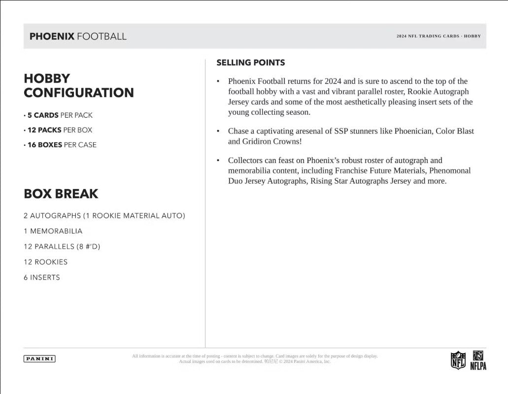 2024 Panini Phoenix Football Hobby Trading Cards LV