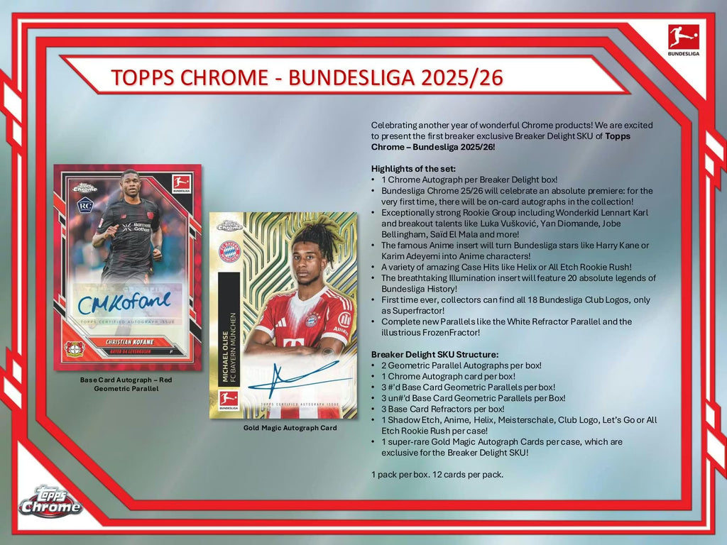 2025-26 Topps Chrome Bundesliga Soccer Breaker Delight Trading Cards LV