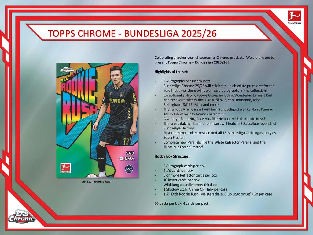 2025-26 Topps Chrome Bundesliga Soccer Hobby Trading Cards LV