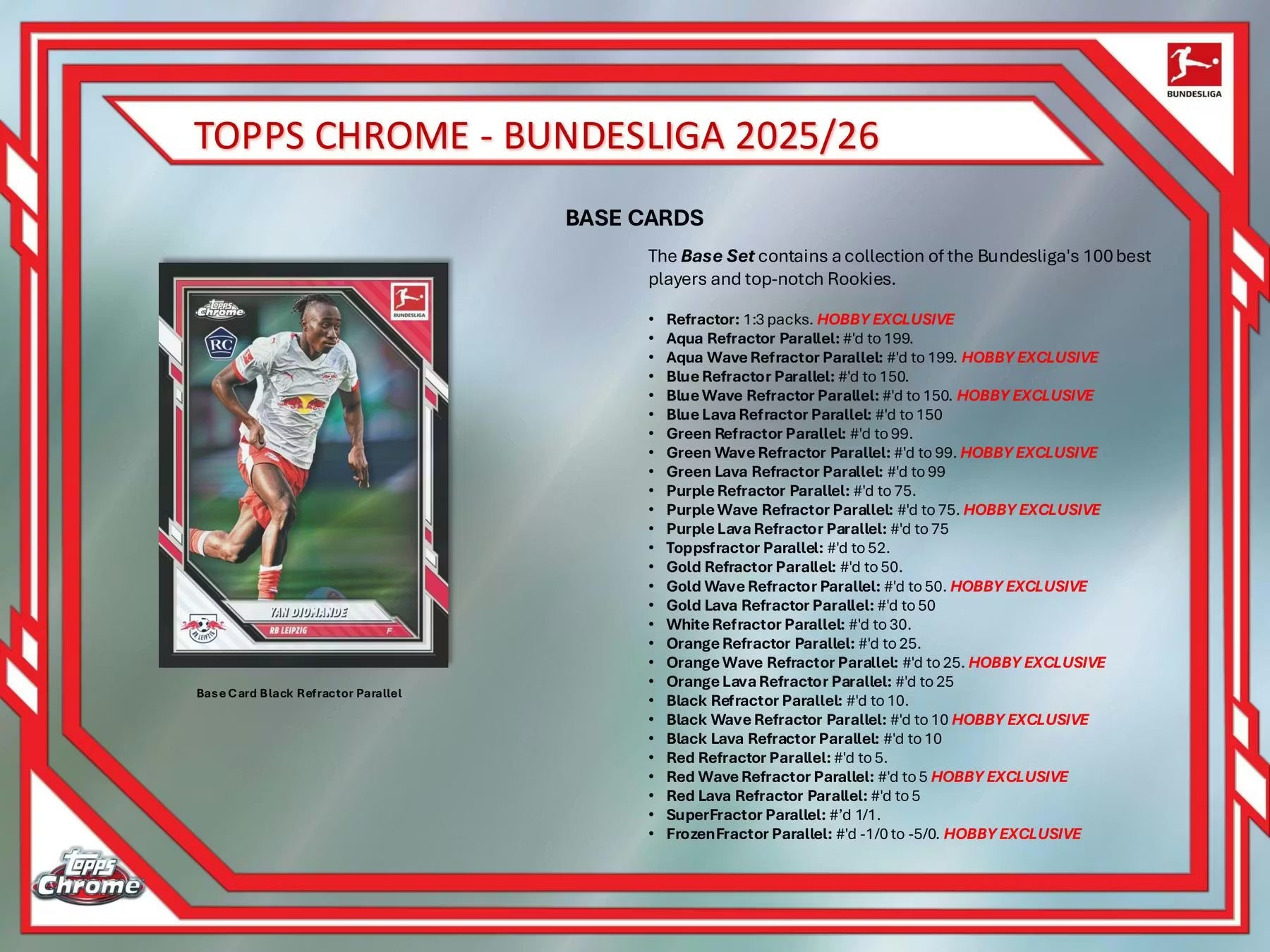 2025-26 Topps Chrome Bundesliga Soccer Hobby Trading Cards LV