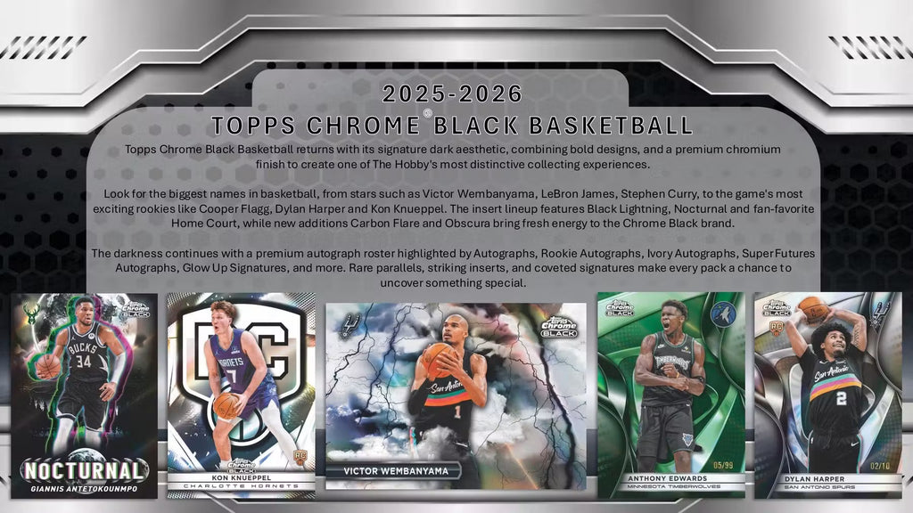 2025-26 Topps Chrome Black Basketball Hobby Trading Cards LV