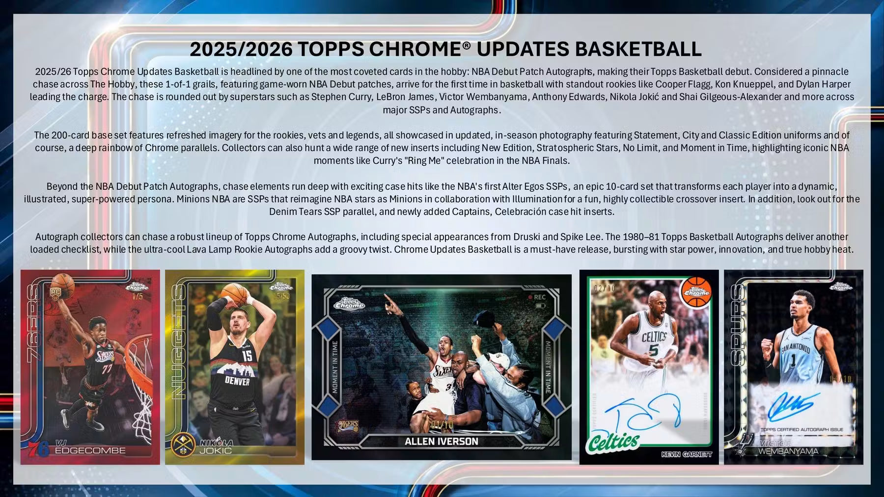 2025-26 Topps Chrome Update Series Basketball Hobby Trading Cards LV