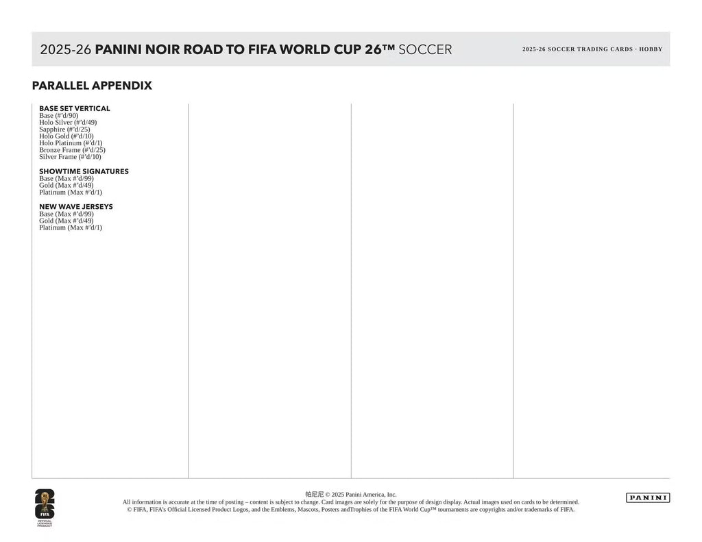 2025-26 Panini Noir Soccer Road to FIFA World Cup Hobby Trading Cards LV