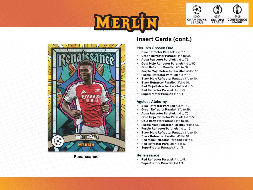 2024-25 Topps Chrome Merlin Soccer UEFA Club Competition Hobby Trading Cards LV