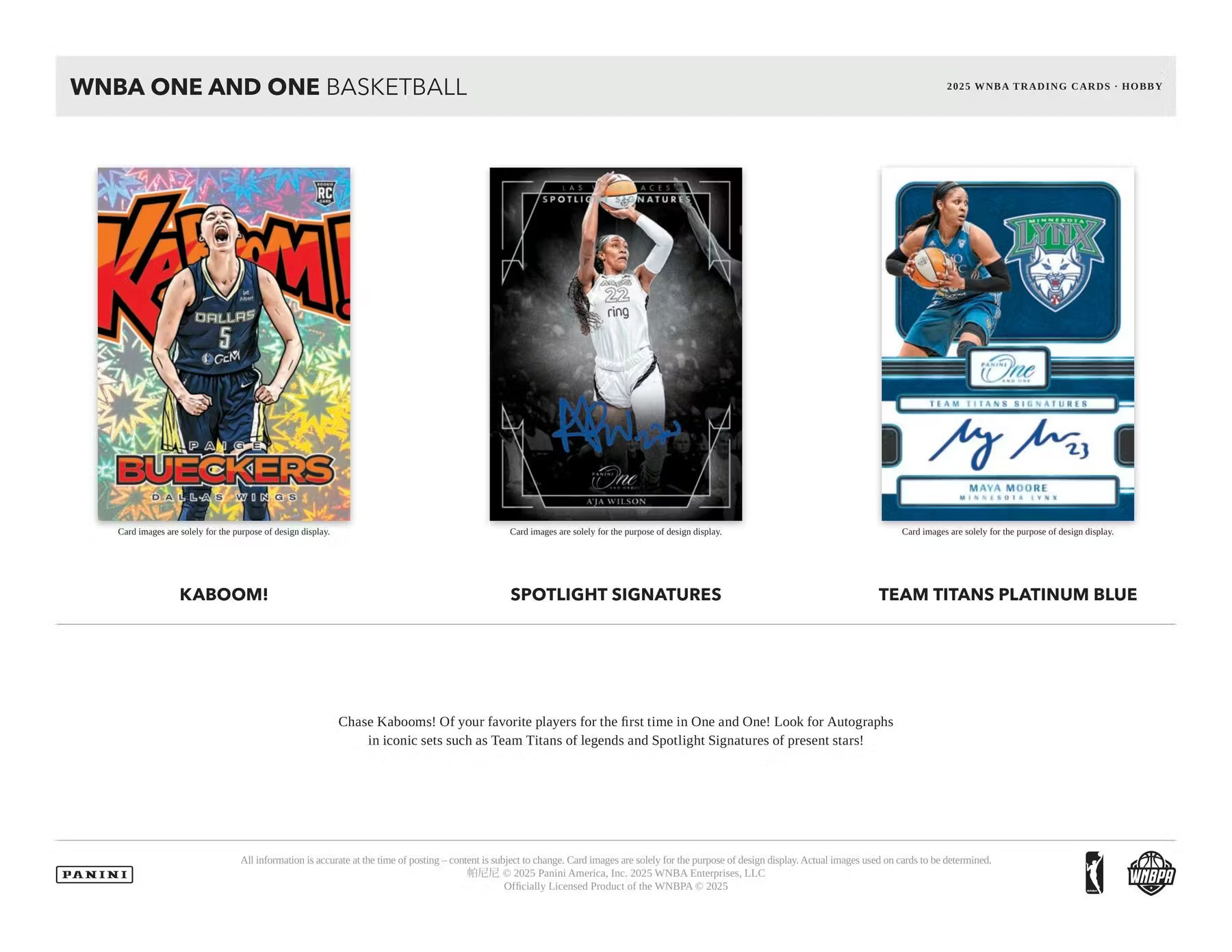 2025 Panini One and One WNBA Basketball Hobby Trading Cards LV