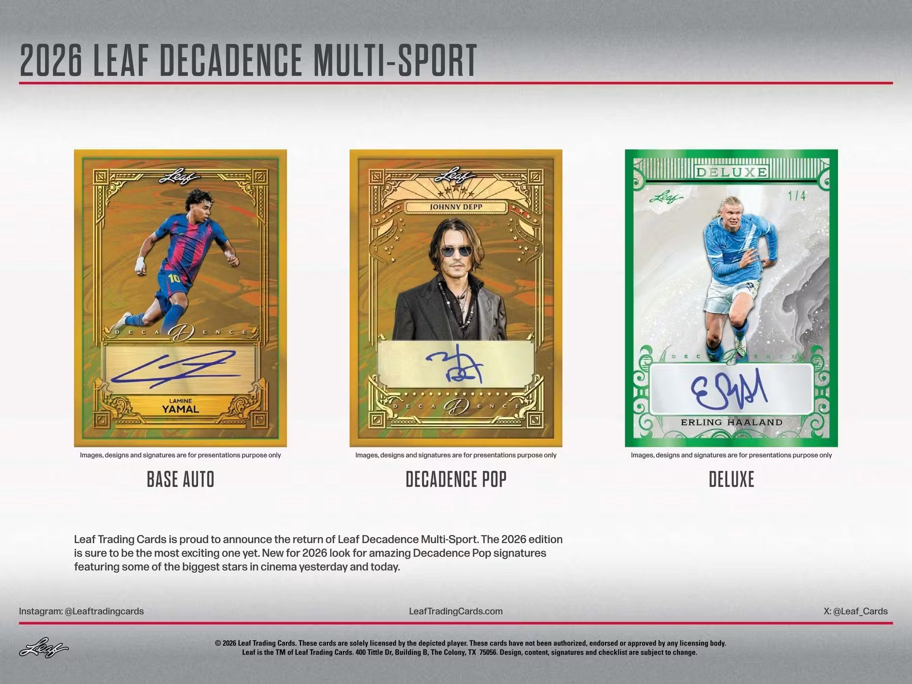 2026 Leaf Decadence Multisport Hobby Trading Cards LV