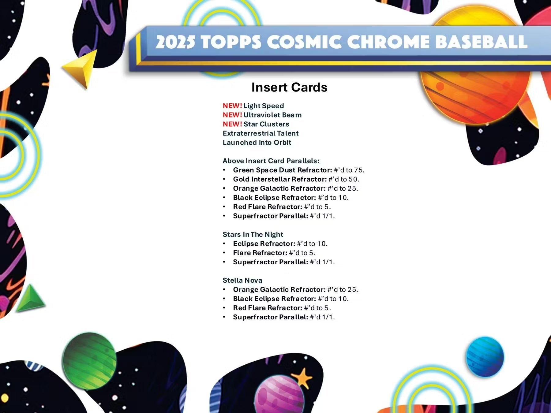 2025 Topps Cosmic Chrome Baseball Hobby Trading Cards LV