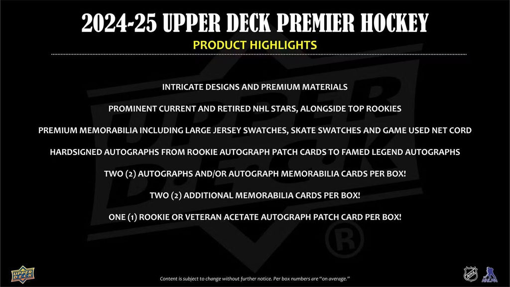 2024-25 Upper Deck Premier Hockey Hobby Trading Cards LV