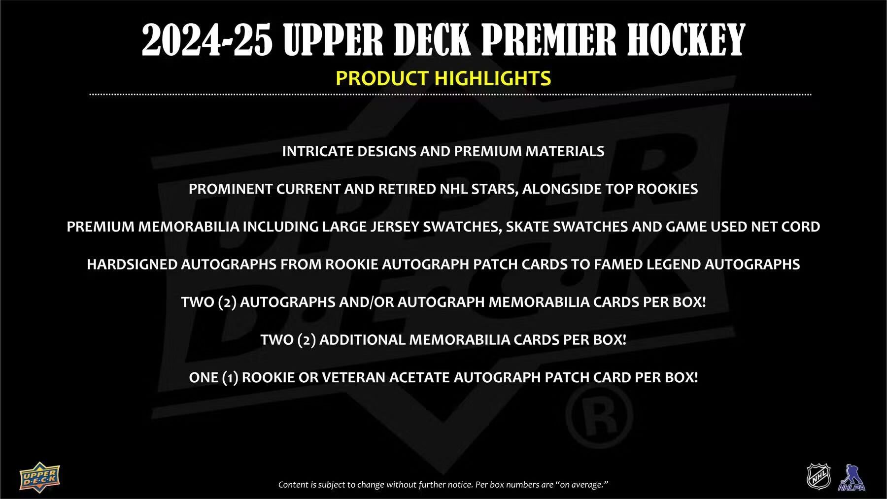 2024-25 Upper Deck Premier Hockey Hobby Trading Cards LV