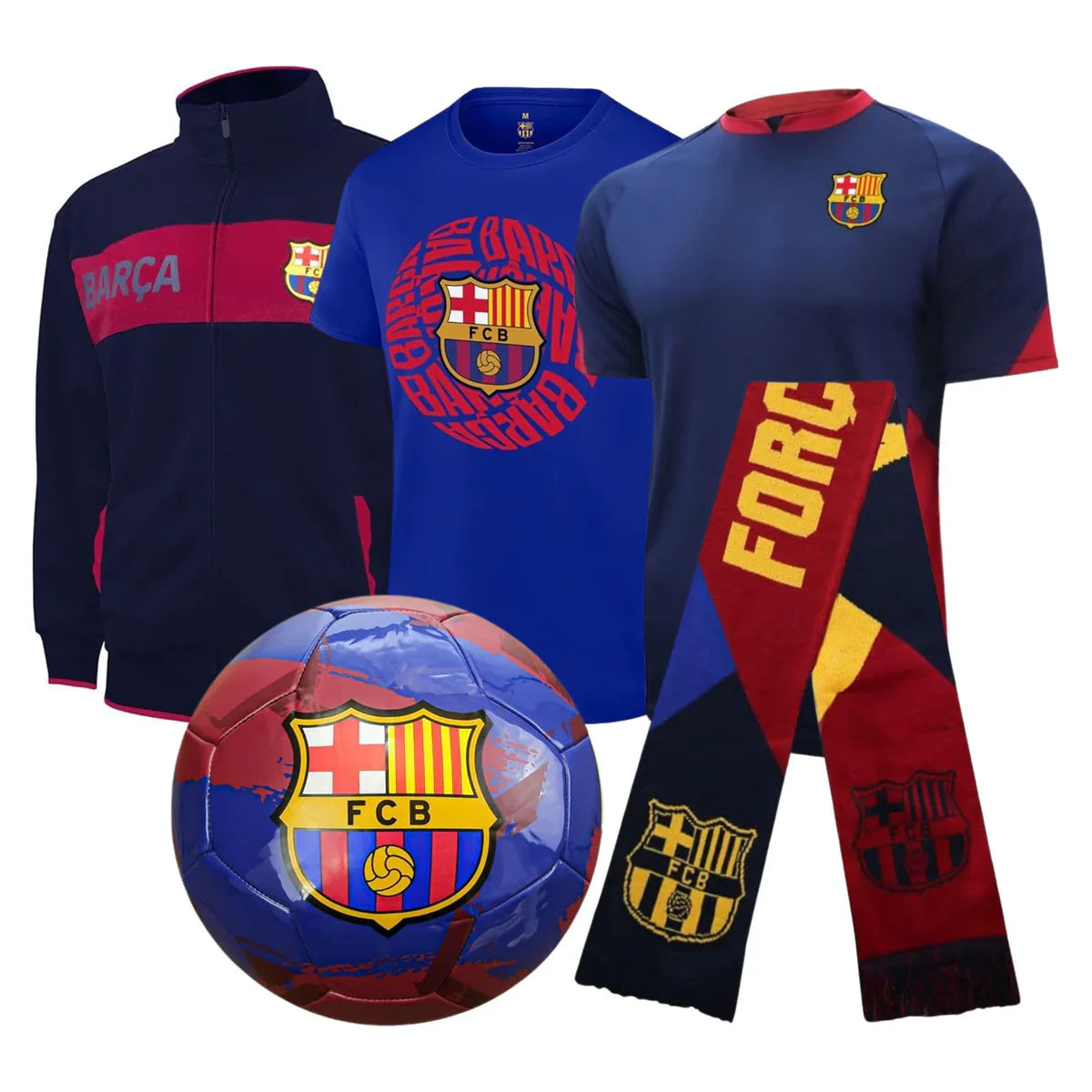 FC Barcelona ULTIMATE Fan Pack Jacket + Jersey + Tee + Scarf + Ball | Barça Official Gear Bundle LV