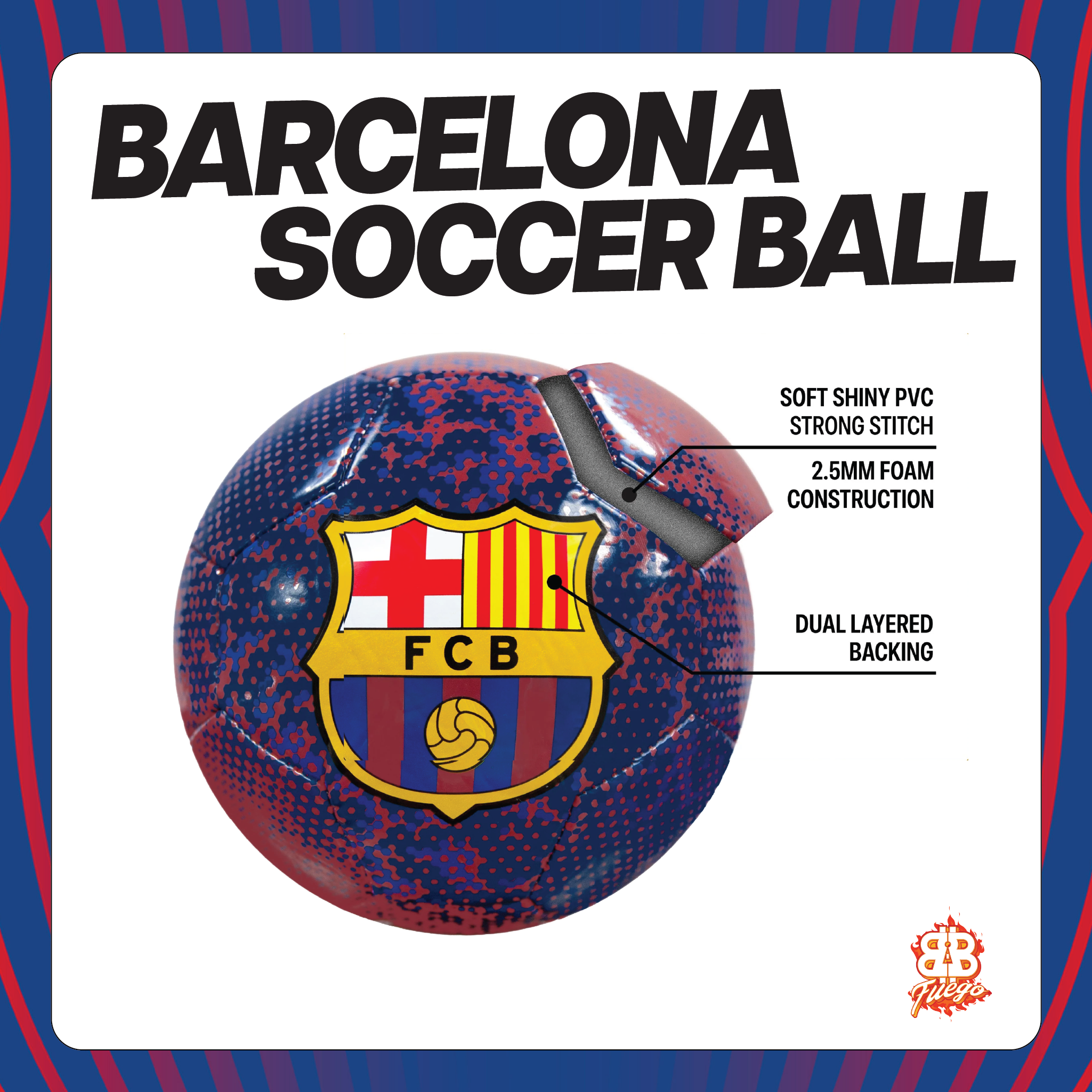 FC Barcelona Size 5 Soccer Ball Officially Licensed Barça Match Ball | Pro Size + Pump Included | Visca El Barça! LV