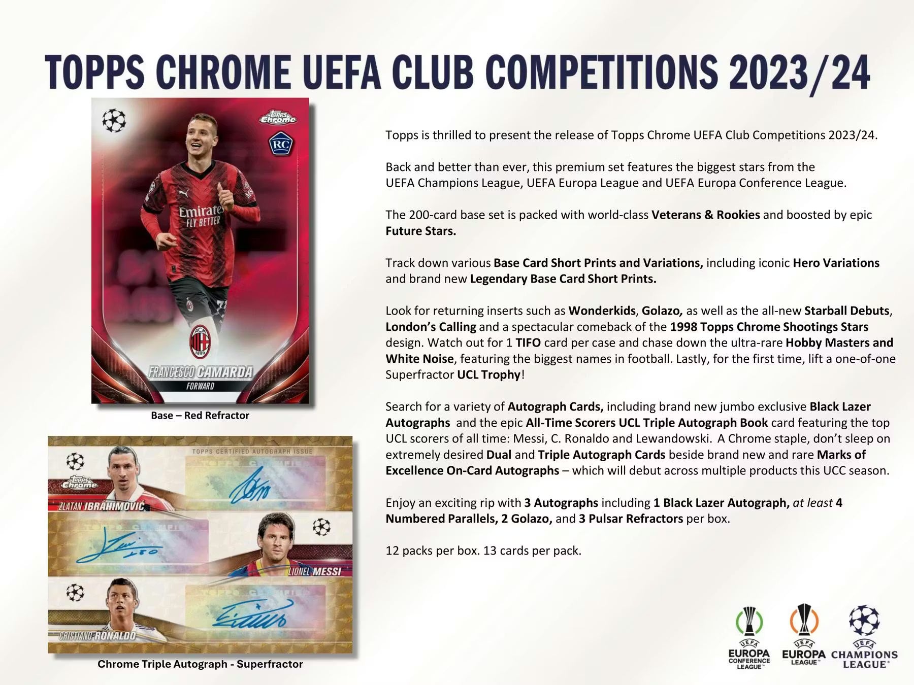 2023-24 Topps Chrome Soccer UEFA Club Competition Jumbo Hobby Trading Cards LV