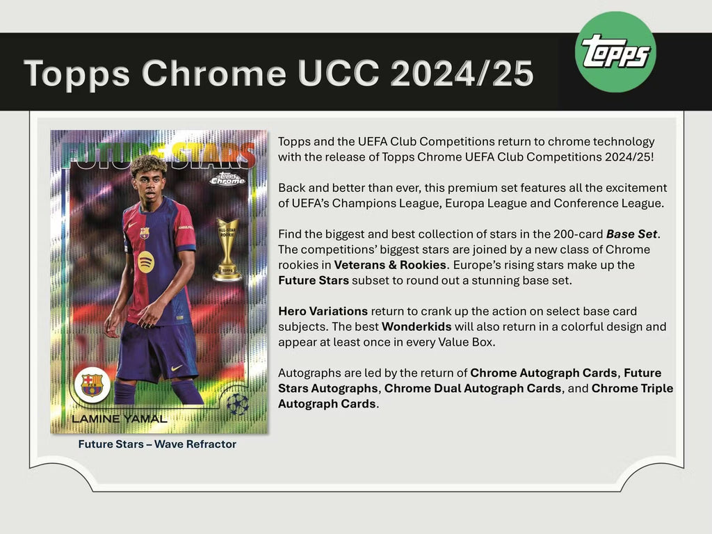 2024-25 Topps Chrome UEFA Club Competitions Soccer Blaster Trading Cards LV