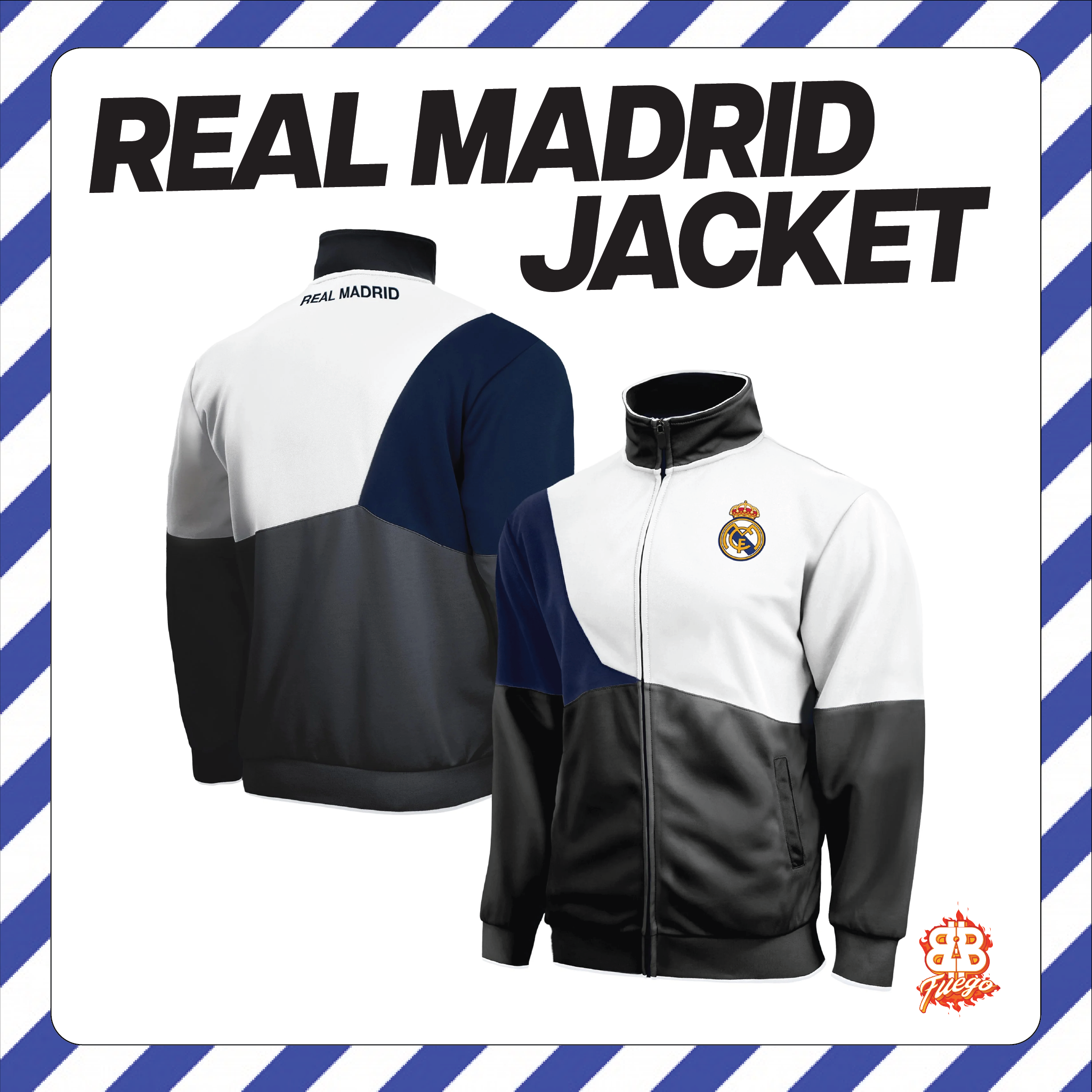 Real Madrid CF Track Jacket Officially Licensed Los Blancos Full-Zip | Men's Soccer Jacket Hala Madrid LV