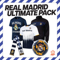 REAL MADRID Ultimate Fan Pack | 5-PC Los Blancos Bundle — Jacket, Jersey, Tee, Scarf + Ball | Hala Madrid! LV
